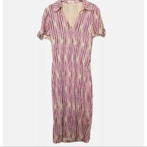Diane vonFurstenberg 10 large 100% silk stripe dress shirt sleeves collar